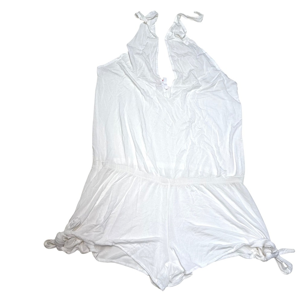 Victorias Secret White Halter Neck Romper XS Side Tie Modal Spandex Sleepwear